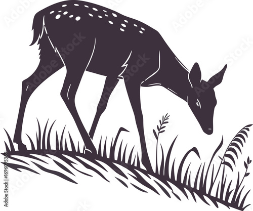 flat vector of deer grazing silhouette clean minimal flat vector
