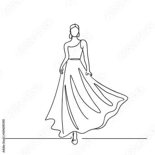 Elegant Dress Line Art – One Shoulder Gown Fashion Illustration