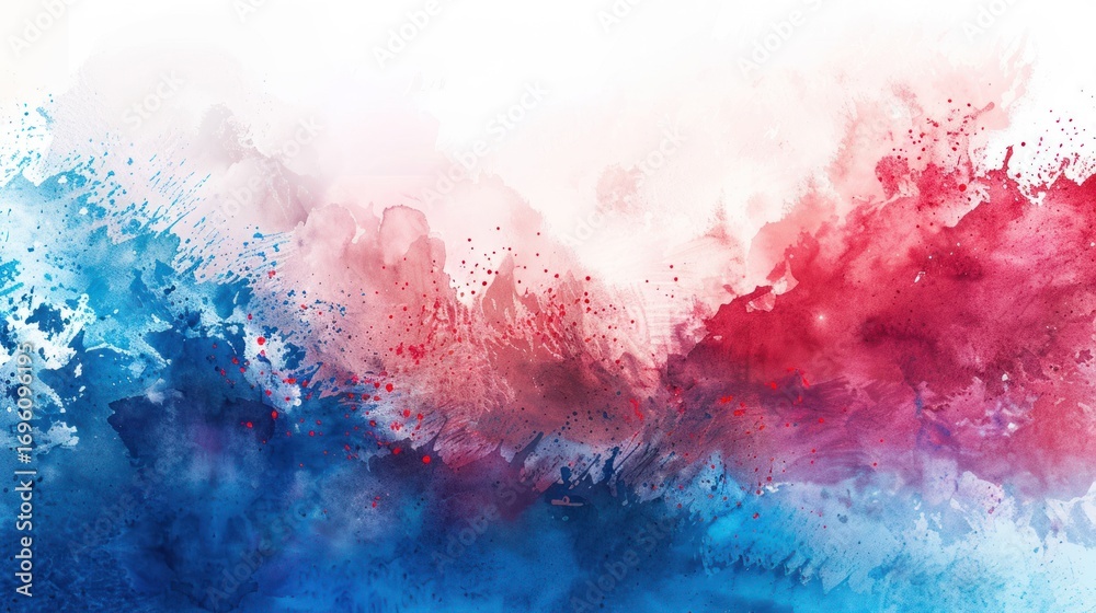 Fototapeta premium Dynamic watercolor blend of crimson red and cerulean blue hues in abstract art