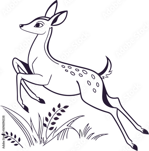 flat vector of deer prancing silhouette clean minimal illustration