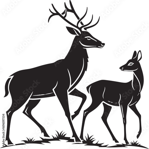 flat vector of two deer silhouette side by side minimal clean
