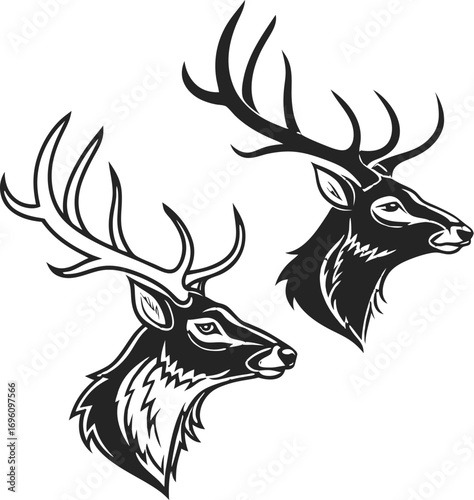 flat vector of stylized deer head with antlers only silhouette