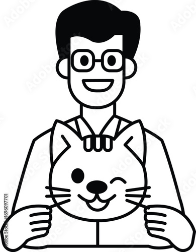 A cartoon of a man holding a cat