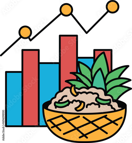 A bowl of food with a pineapple and a bunch of bananas
