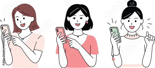 Diverse group of women interacting with their smartphones showing modern connection and communication