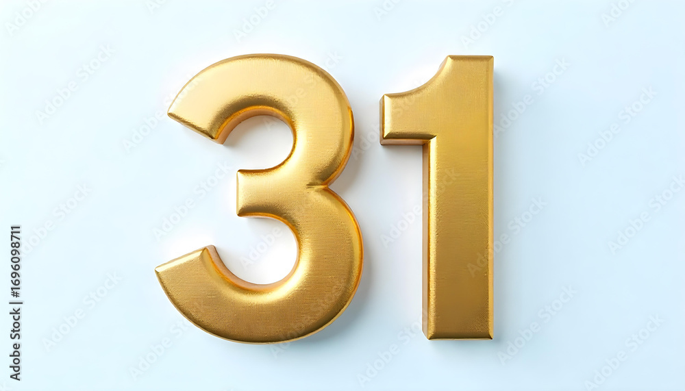 Fototapeta premium 31 made of gold metal isolated on white background