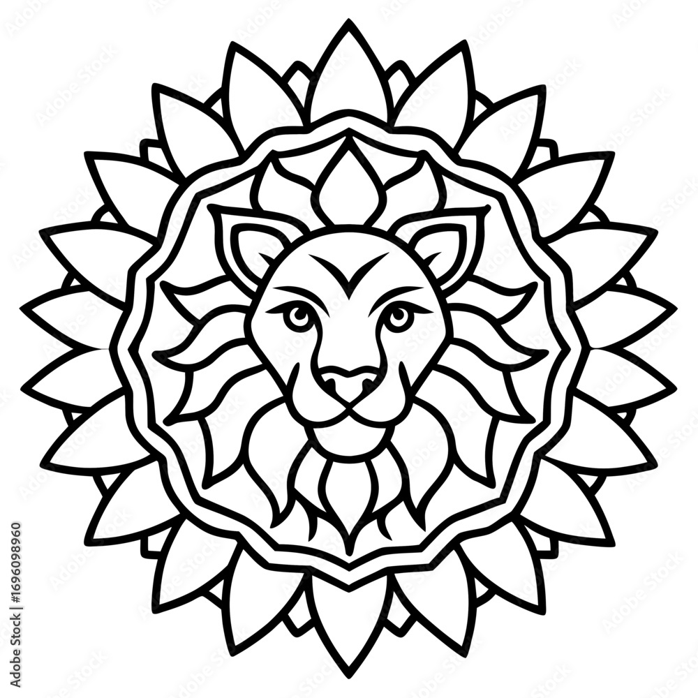 Obraz premium Mandala Lion Head Sacred Geometry Line Art Vector