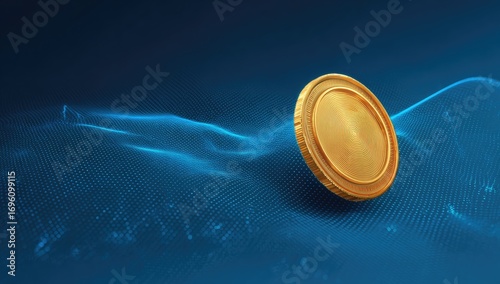 Golden coin on a digital wave background