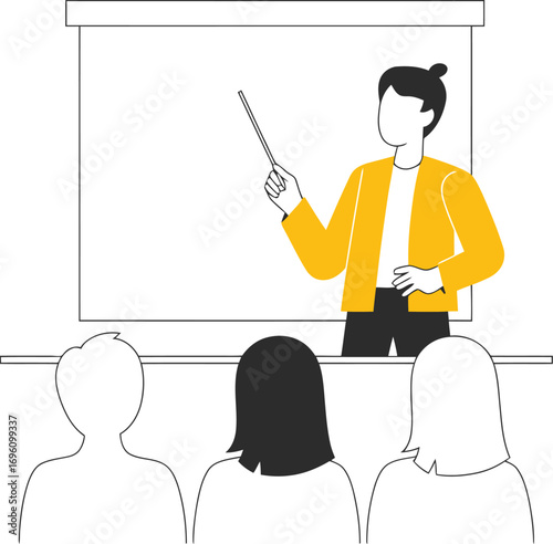 Professional presenter teaching new strategies to diverse audience in a bright modern workspace setting