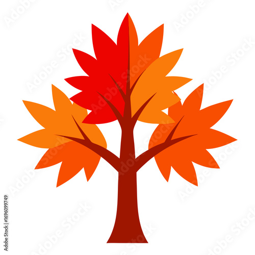 Autumn maple tree with red and orange leaves vector on white background.