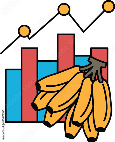A bunch of bananas are shown next to a graph