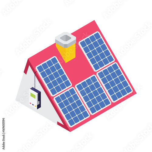 Solar Panels Installation isometric vector illustration.