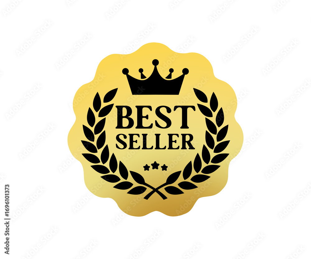 Obraz premium Sticker best seller isolated premium quality in gold illustration on transparent background.