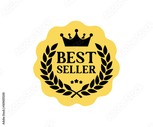 Sticker best seller isolated premium quality in gold. Bestseller recognition in gold vector design and illustration.

