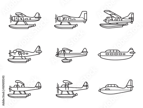 Seaplane sleek thin outline vector pack