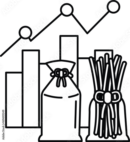 A graph is shown with a bag and a bundle of straws