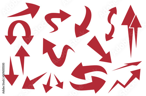 Red Dynamic Arrow Icons Collection in Various Curved and Bold Styles