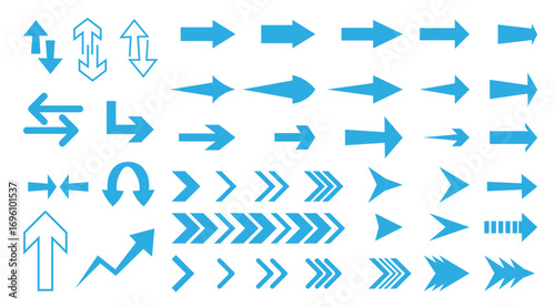 Blue Arrow Icons Collection in Multiple Styles Including Chevron and Directional Arrows