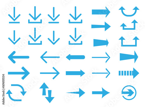 Blue Arrow Icons Collection Including Download and Navigation Direction Symbols