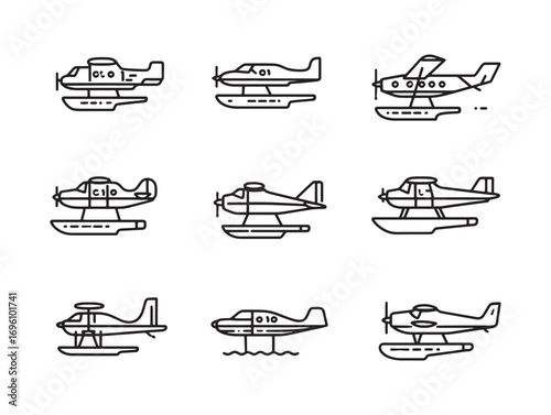 Seaplane creative line art icon collection