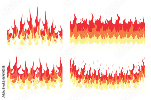 Red and Yellow Fire Flame Borders Collection Isolated on White Background
