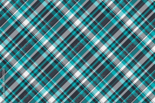 Trim tartan pattern texture, professional textile vector fabric. Art seamless check background plaid in cyan and dark colors.