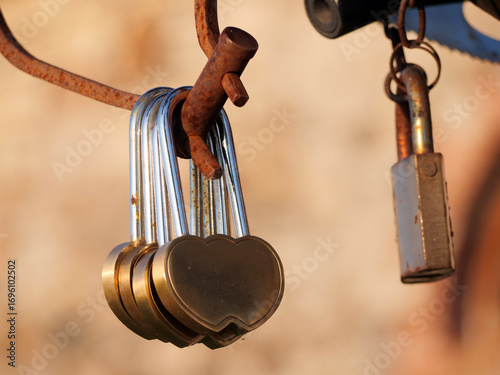 Love locks on a bridge - Padlocks symbolizing love