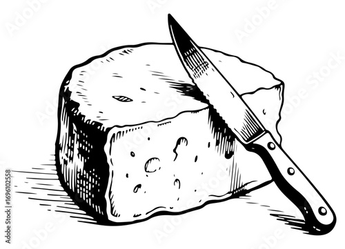 Cheese vector engraving style illustration