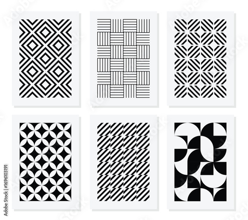 Abstract black and white geometric pattern set