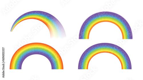 Colorful rainbow arcs with sparkles vector illustration set