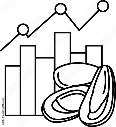 A graph with a line going up and down and a bunch of circles
