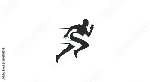 a silhouette figure running swiftly with arms extended forward