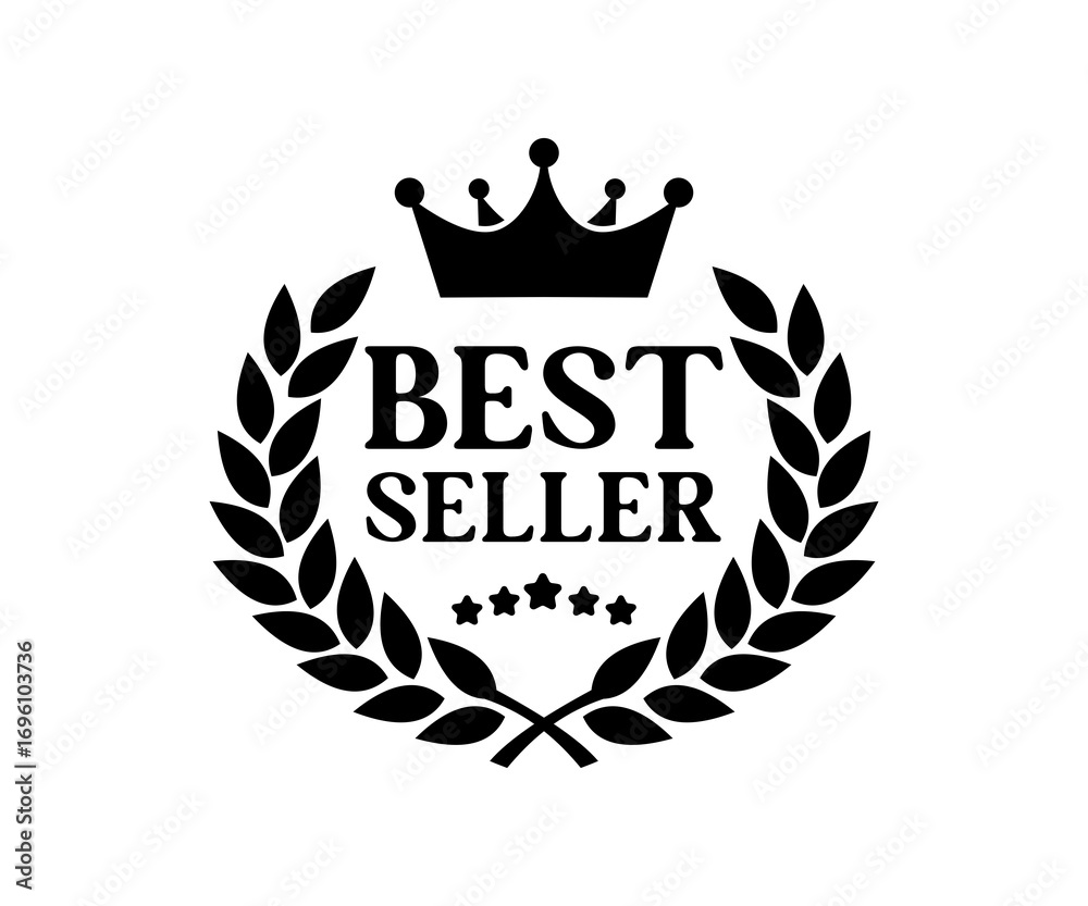 Obraz premium Best seller badge with laurel wreath illustration on transparent background.