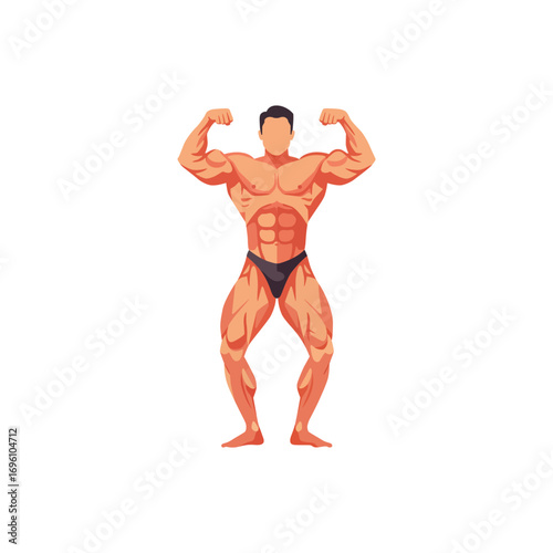 Vector illustration of a muscular bodybuilder posing, showing strong abs, biceps, and defined muscles, perfect for fitness, gym, and health-related designs