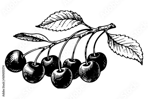 Cherry vector engraving style illustration