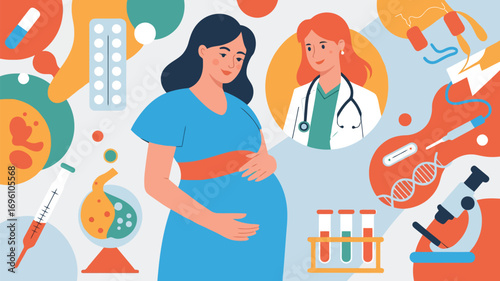 Pregnant woman with doctor and medical equipmentPregnant woman with doctor and medical equipment