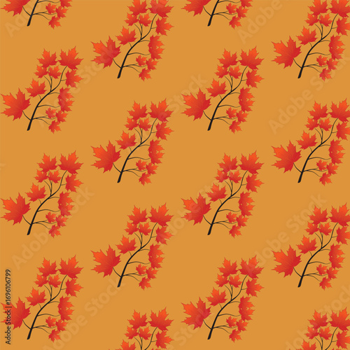 Print Autumn leaves pattern stylized fall foliage with vibrant leaves seasonal themed background illustration  wrapping paper, textiles, fabric, card, backgrounds, seasonal products, stroy,