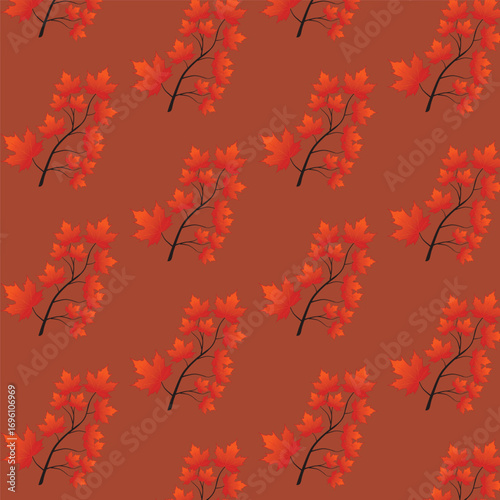 Print Autumn leaves pattern stylized fall foliage with vibrant leaves seasonal themed background illustration  wrapping paper, textiles, fabric, card, backgrounds, seasonal products, stroy,