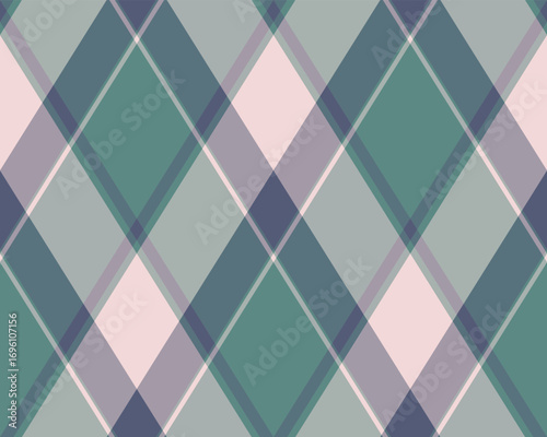 Argyle pattern of geometric rhombus. Harlequin check wallpaper design. Classic diamond shaped textile material for web background, print fabric clothing, sweater, wrapping paper, gift card, invitation