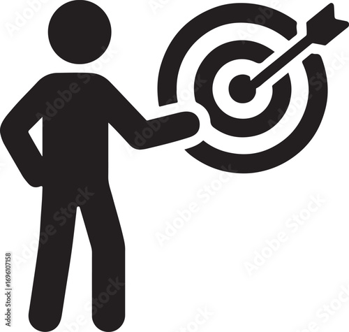 Silhouette of a target with arrow representing goal setting, simple editable vector design.