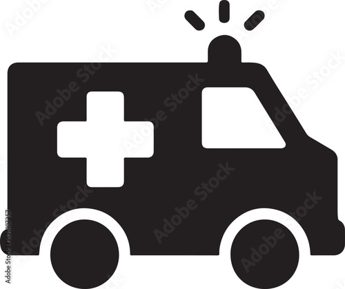 Silhouette of an ambulance vehicle, simple editable vector illustration design.