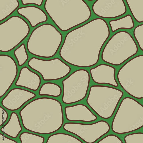 Seamless organic pattern with rounded shapes and green connecting background