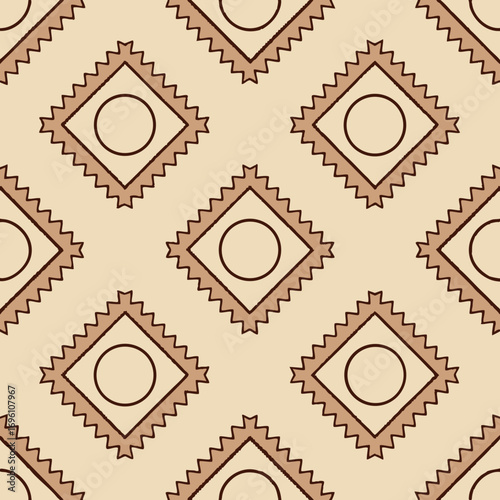 Seamless pattern with geometric diamond shapes and circles in neutral colors