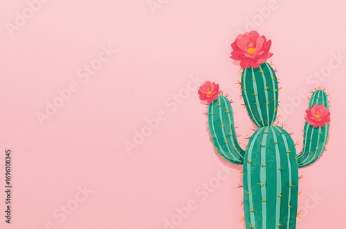 Wallpaper Mural Tropical fashion cactus on pink paper background. Trendy minimal pop art style and colors. Torontodigital.ca