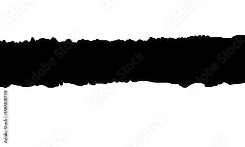 Abstract black banner with rough, torn paper edges on a gray background. A minimalist grunge stripe ideal as a title banner for a video or a social media post header.