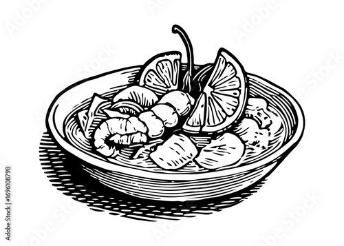 Ceviche vector engraving style illustration