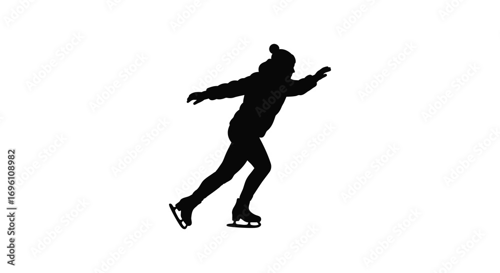 Naklejka premium a silhouette figure skating gracefully on ice