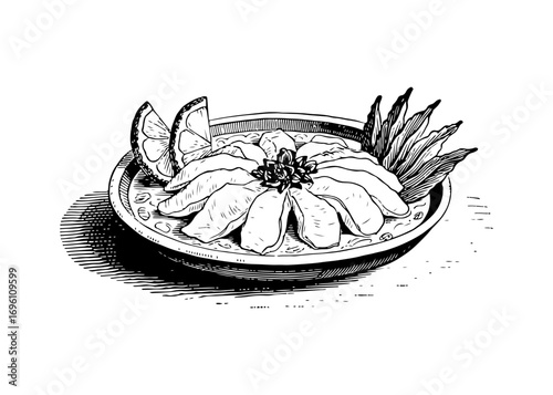 Ceviche vector engraving style illustration