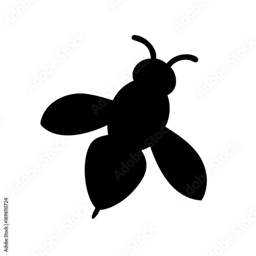 Black silhouette image of a bee with wings and antennae