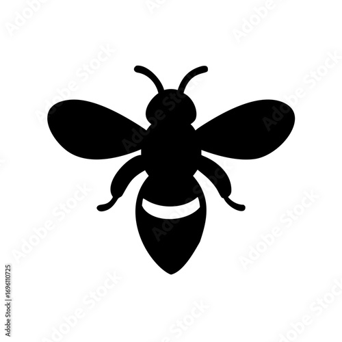 Silhouette of a bee with spread wings and defined abdomen markings